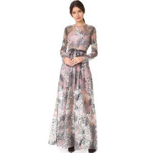 Alexis Jeslyn Embroidered Illusion Long Sleeve Maxi Gown in Marine Embroidery